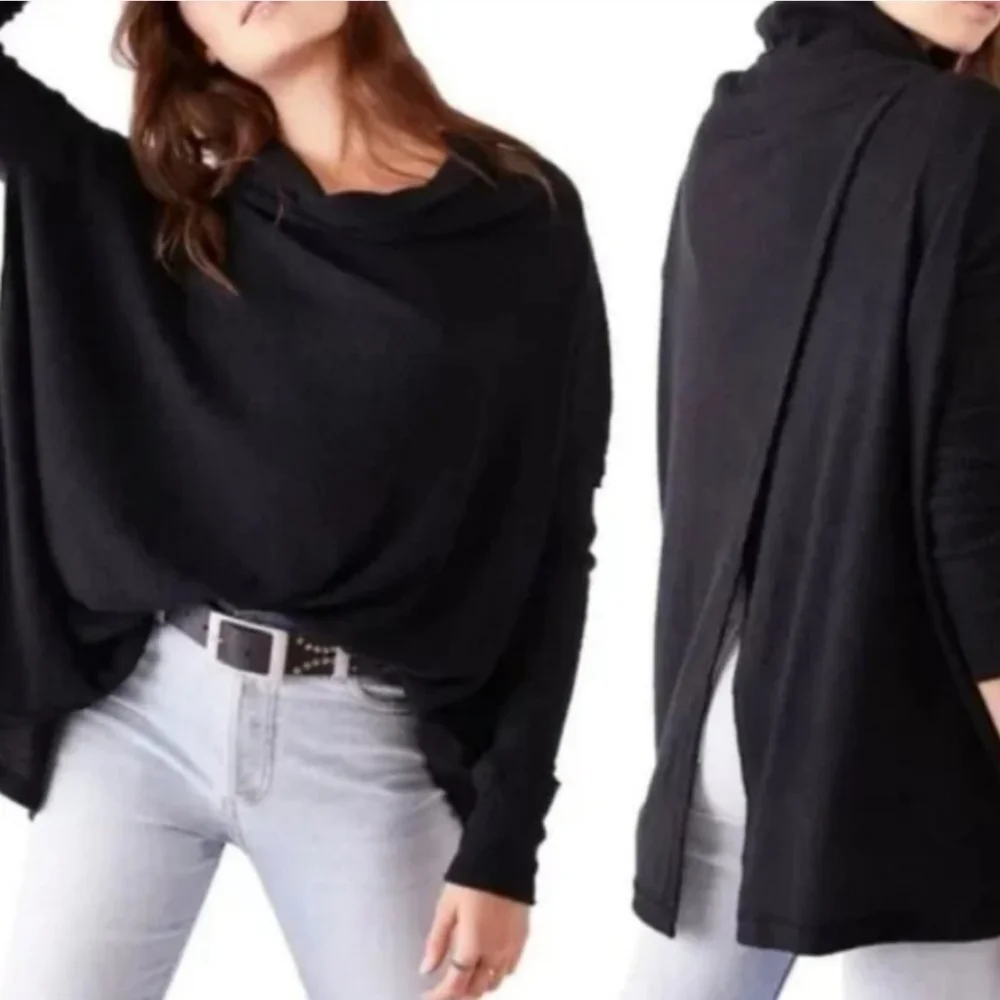NWT Free People Juicy S Long sleeve Thermal Cowl neck Open Back Sweater Women's